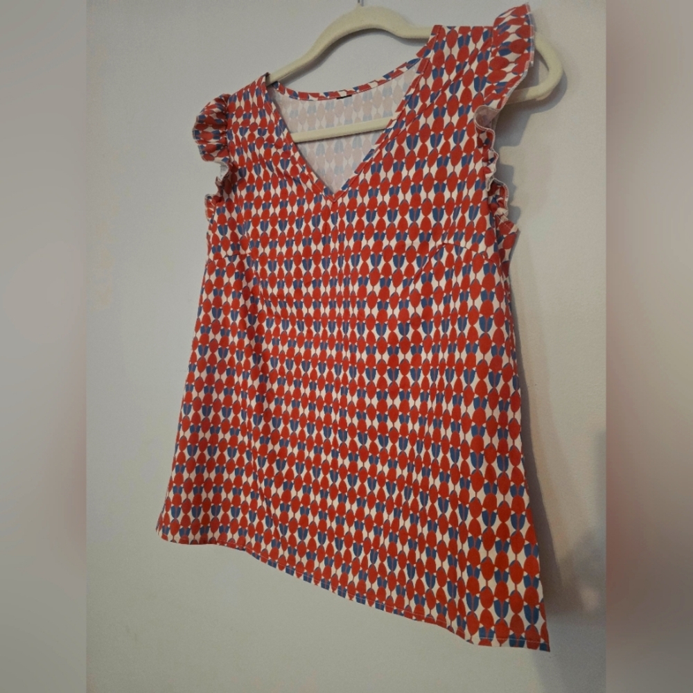 Retro Medium Red and White Patterned Women's Blouse